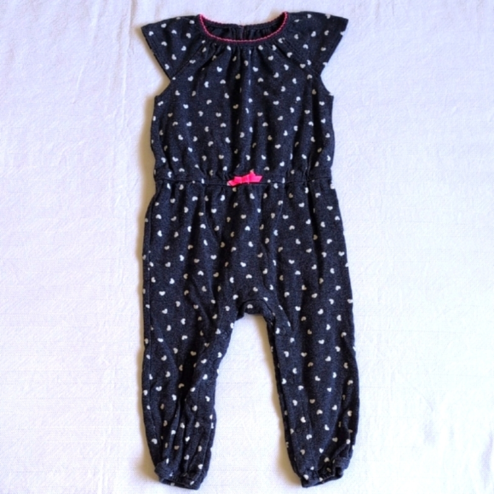 george navy blue heart print cotton short sleeve jumpsuit 18-24 months baby girl